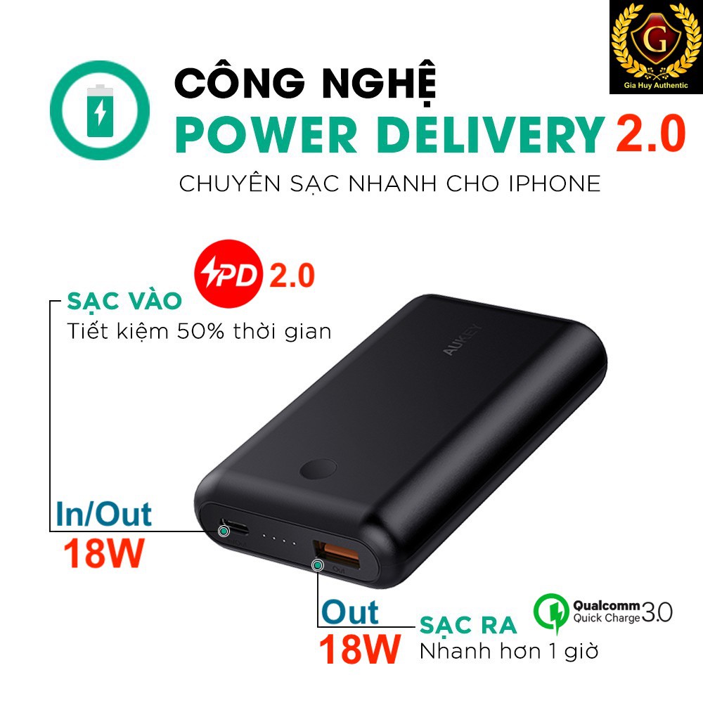 Pin sạc dự phòng iPhone, iPad, Nintendo, S10, S9, Note 8, Note 9, AUKEY PB-XD10 100500mAh PD 2.0 18W &amp; QC 3.0 18W