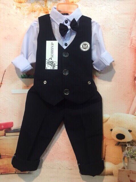 Bộ công tử 3 chi tiết hàng cao cấp cho bé trai 9-26kg