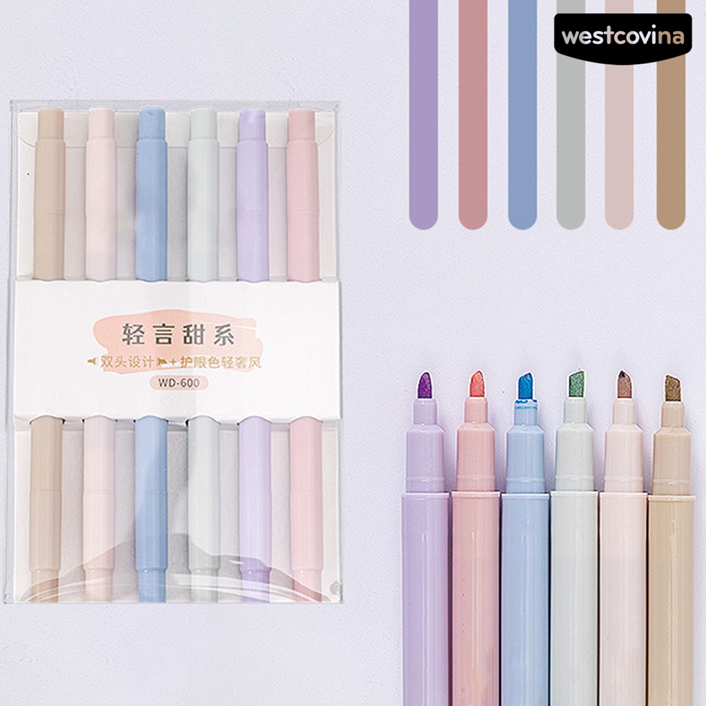 [Hot]✍Set 6 Bút Đánh Dấu Hai Đầu Bằng Nhựa Bảo Vệ Nhanh Chóng Cho Học Sinh