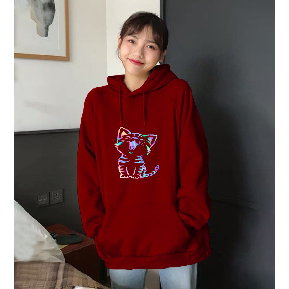 Aó khoác nỉ Hoodie phản quang Mèo cười, Áo khoác nỉ nam nữ họa tiết ngực cá tính - PQ36KN | BigBuy360 - bigbuy360.vn