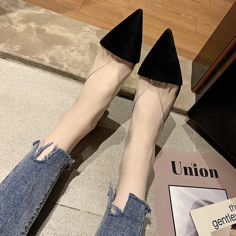 Big Size 34-42 Dép cao gót nữ mũi nhọn hở gót phối dây