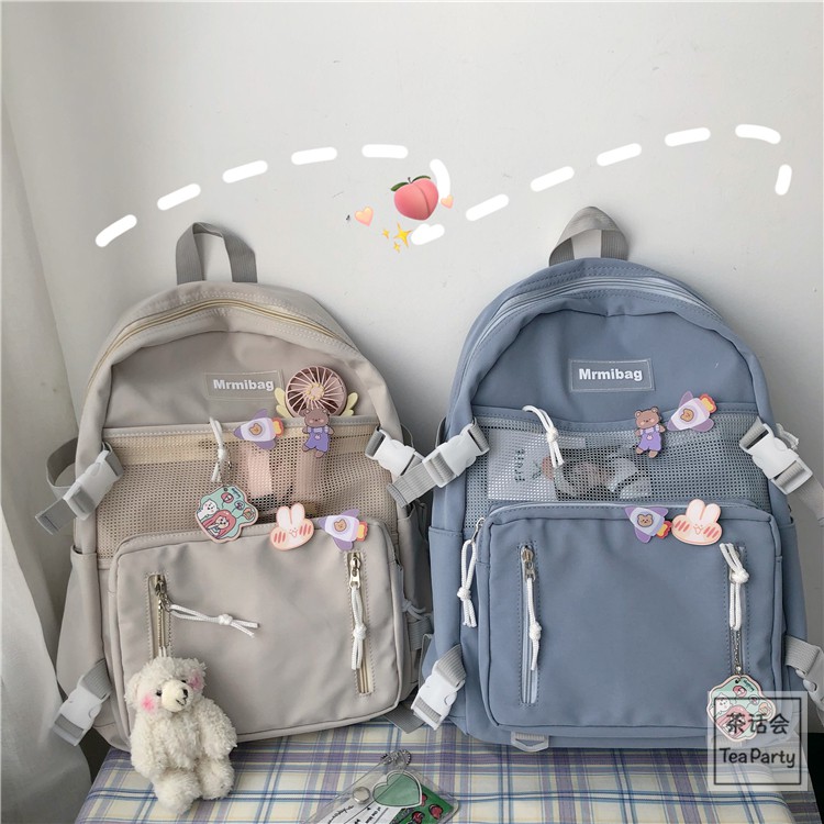 Balo hàn quốc TIỆM TÚI CỦA KEM ba lô đi học túi lưới kèm sticker Máy Bay TX133