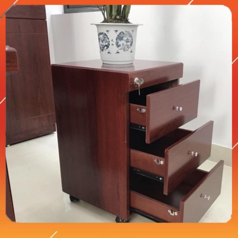 hộc tủ mini đựng đồ văn phòng di động Chất gỗ Mdf chống ẩm 3 kéo có khoá an toàn hiện đại
