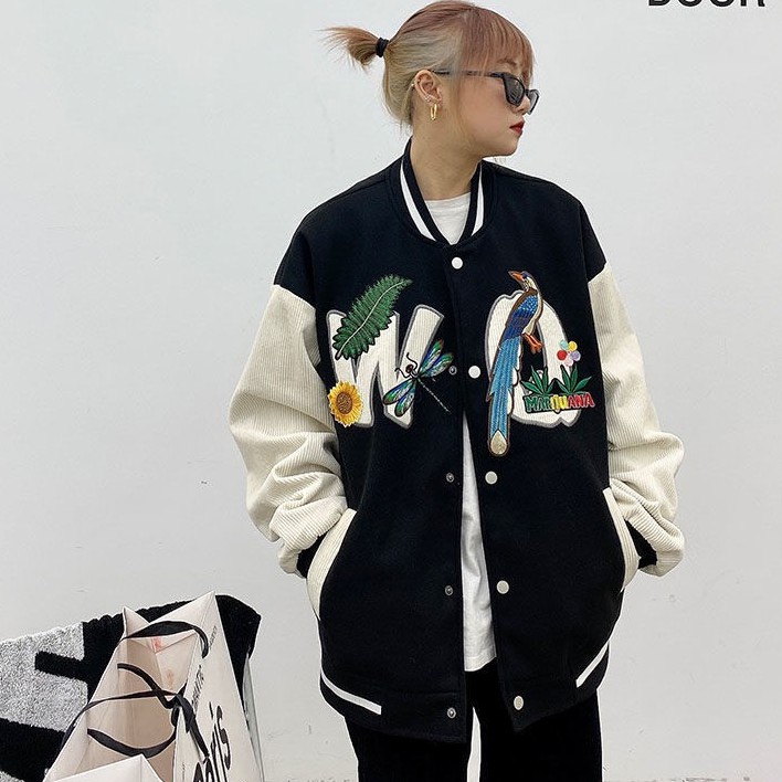 Áo Varsity jacket Animal Tee-ayy hình thêu tay nhung