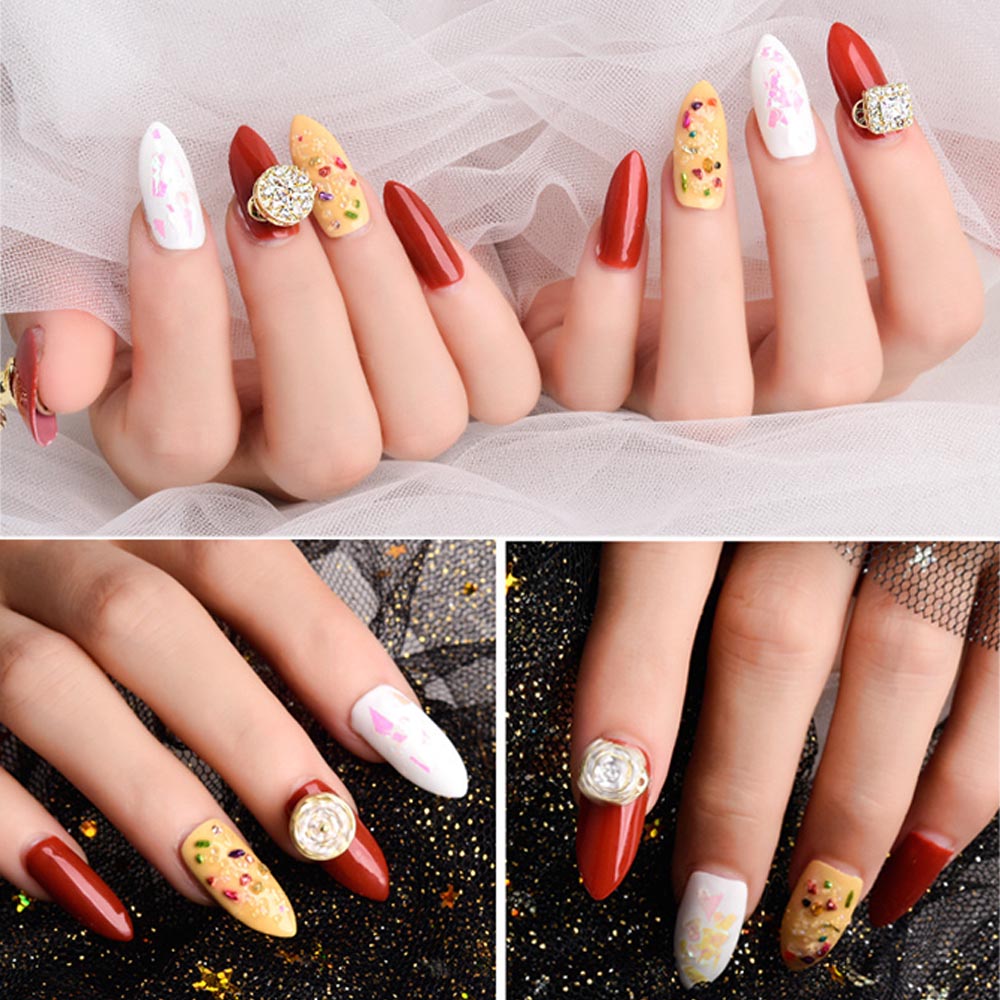 [Hàng mới về] Phụ kiện đá trang trí móng tay hình hoa 3D bằng hợp kim bền xoay được