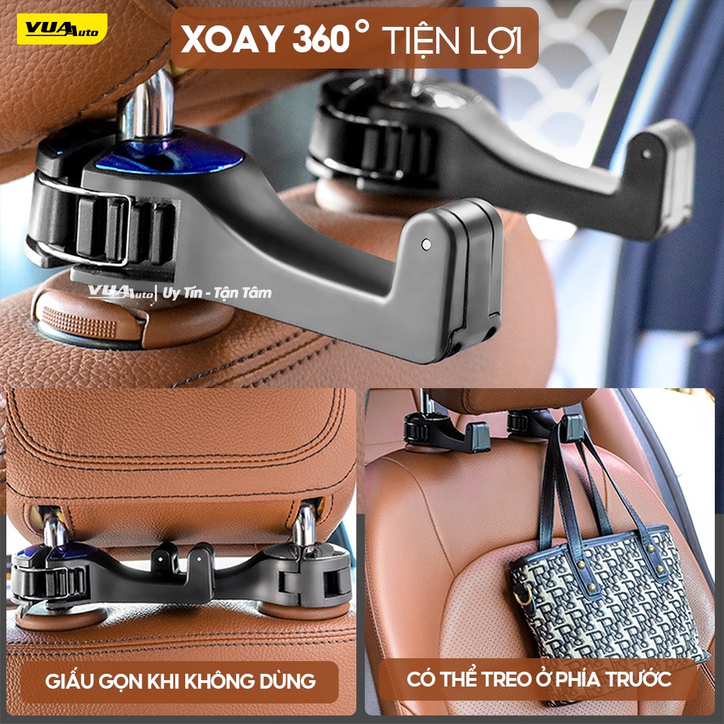 Móc treo đồ trên ô tô gài trước sau ghế VuaAuto kèm giá đỡ kẹp điện thoại trên xe tiện lợi thiết kế chắc chắn cao cấp