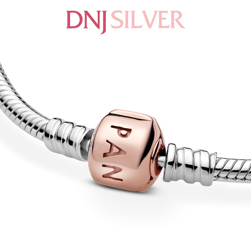 Vòng tay bạc 925 cao cấp - Mẫu vòng Rose Clasp, vòng mềm chốt Rose Gold, có thể mix thêm hạt charm vào vòng theo ý thích