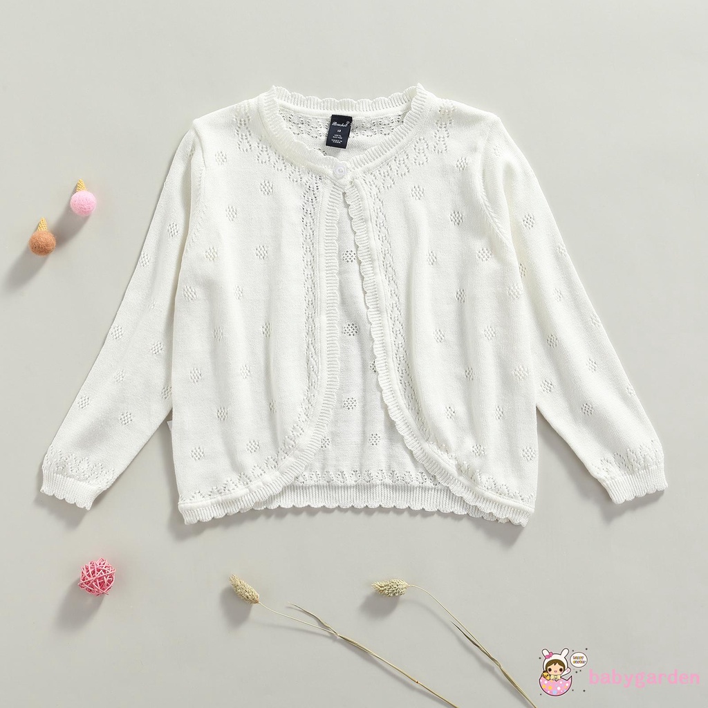 Áo khoác cardigan dệt kim tay dài cổ thuyền cài nút thiết kế dễ thương cho bé gái