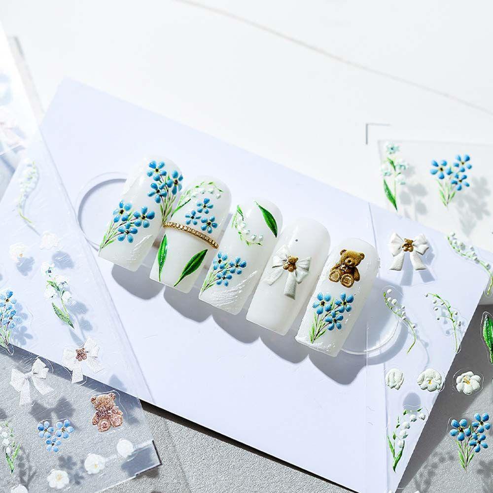 Miếng Dán Trang Trí Móng Tay Hình Gấu Và Nơ Xinh Xắn