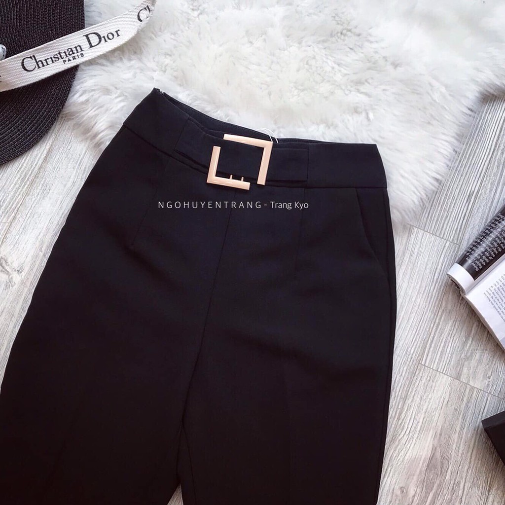 QUẦN BAGGY ĐAI VUÔNG CHẤT TUYẾT MƯA ĐỨNG FROM KHÔNG XÙ LÔNG 2 MÀU ĐEN KEM THỜI TRANG BANAMO QUẦN BAGGY ĐAI VUÔNG 834