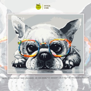 Tranh số hóa tự tô màu Madoca có khung 40x50cm cún lông xám T454