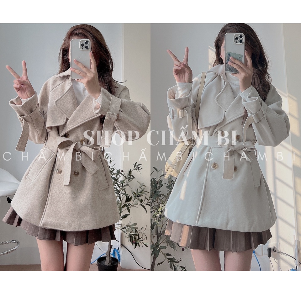 Áo khoác nữ mùa động A.282, Áo khoác dạ mangto dáng ngắn đai tay cách điệu 4 cúc cực xinh (được tặng đai eo) | BigBuy360 - bigbuy360.vn