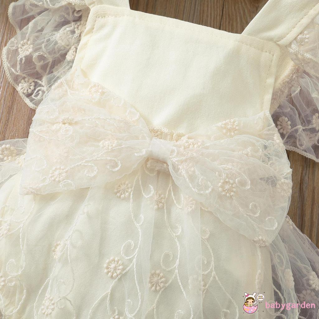 Bộ Áo Liền Quần Không Tay Phối Ren Họa Tiết Hoa Thắt Nơ Thời Trang Mùa Hè Cho Bé Gái