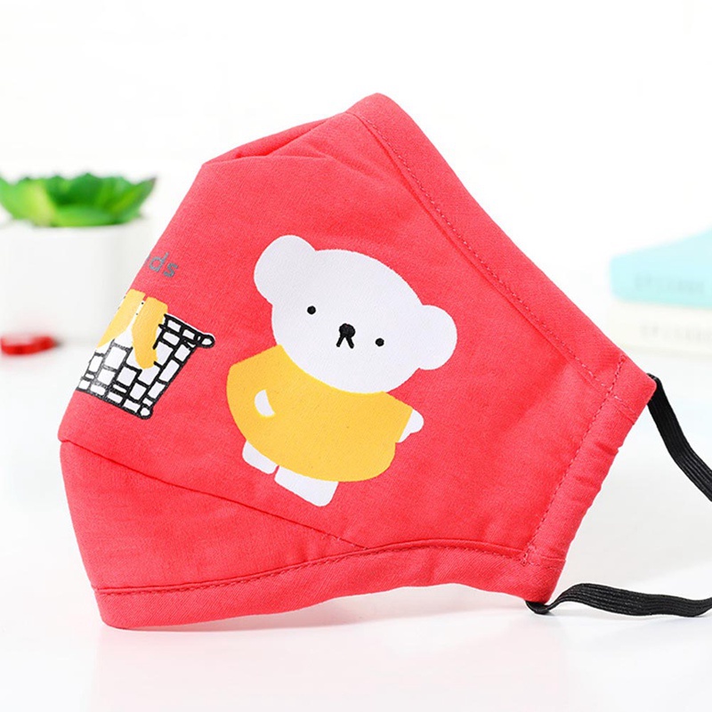Khẩu trang vải cho trẻ em hình gấu đáng yêu ôm mặt có tấm lọc bụi mịn pm2.5 kháng khuẩn chống nuớc màu đẹp
