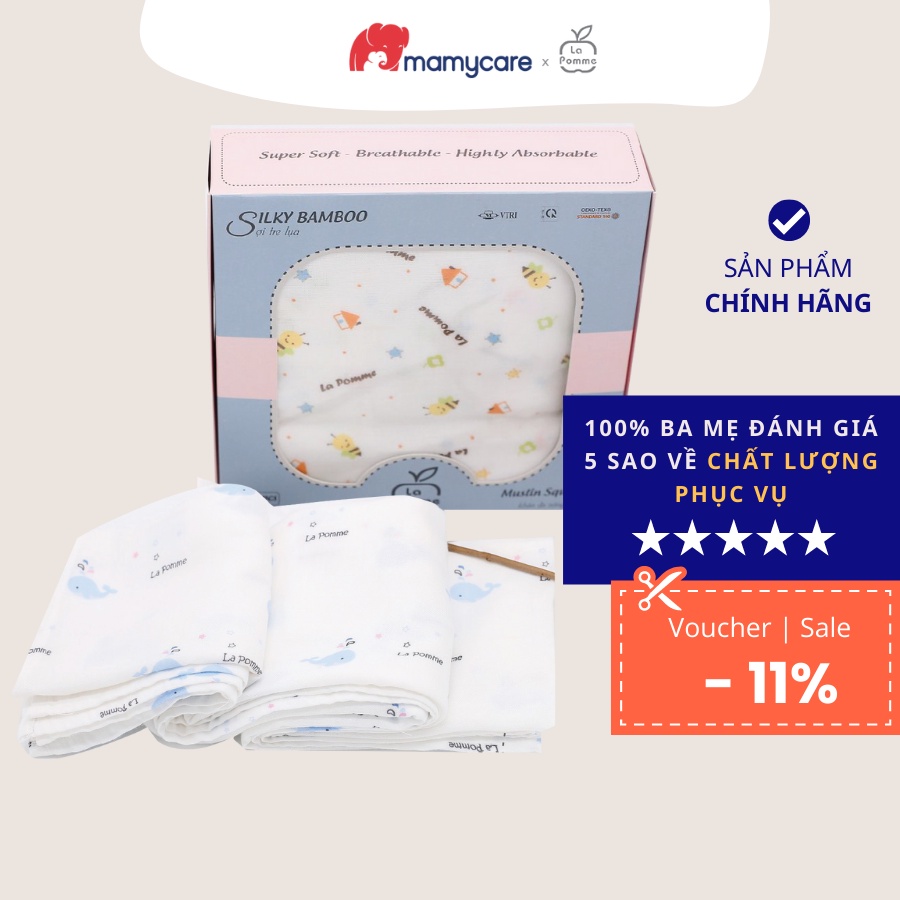 Khăn đa năng sợi tre lụa cho bé La Pomme nhiều họa tiết ngộ nghĩnh 120x120cm - MAMYCARE