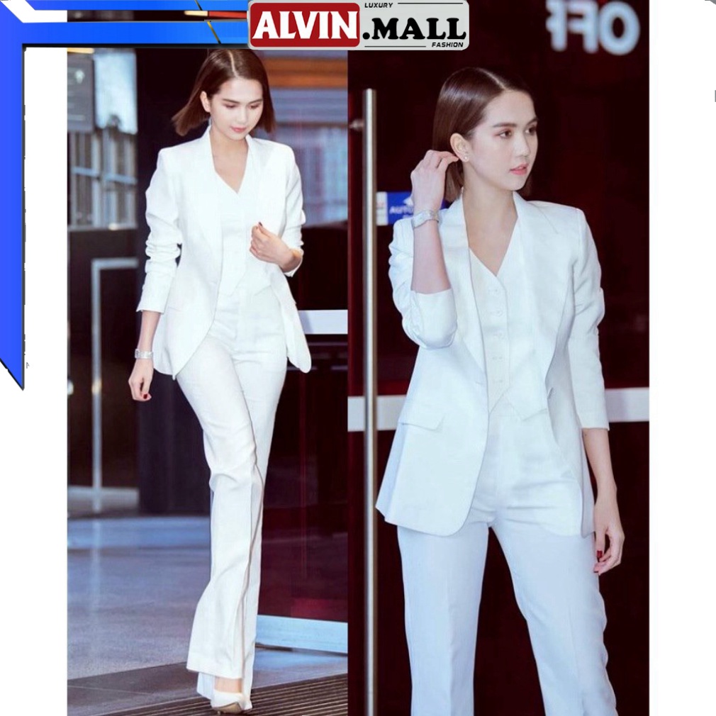 ✨Hình khách FEEDBACK✨   Bộ Vest Nữ Thời Trang Cao Cấp Trắng (Tặng Kèm Áo Ghi-Lê Cao Cấp Y Hình