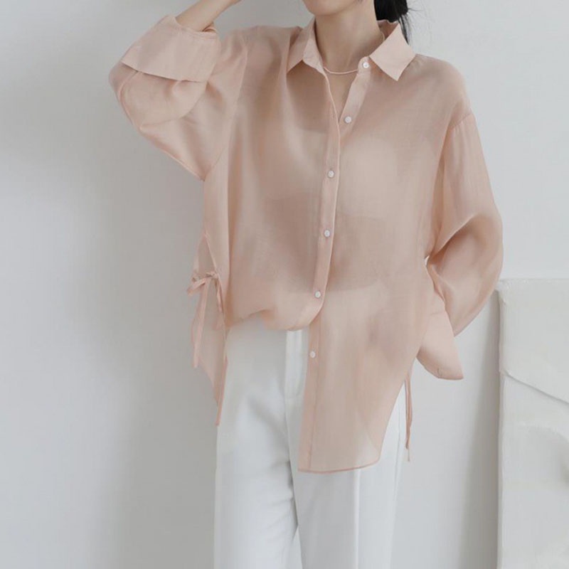 Áo sơ mi IELGY mỏng nhẹ màu trơn xuyên thấu chống nắng dành cho nữ