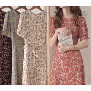 Đầm hoa nhí cổ tròn tay ngắn - đầm vintage