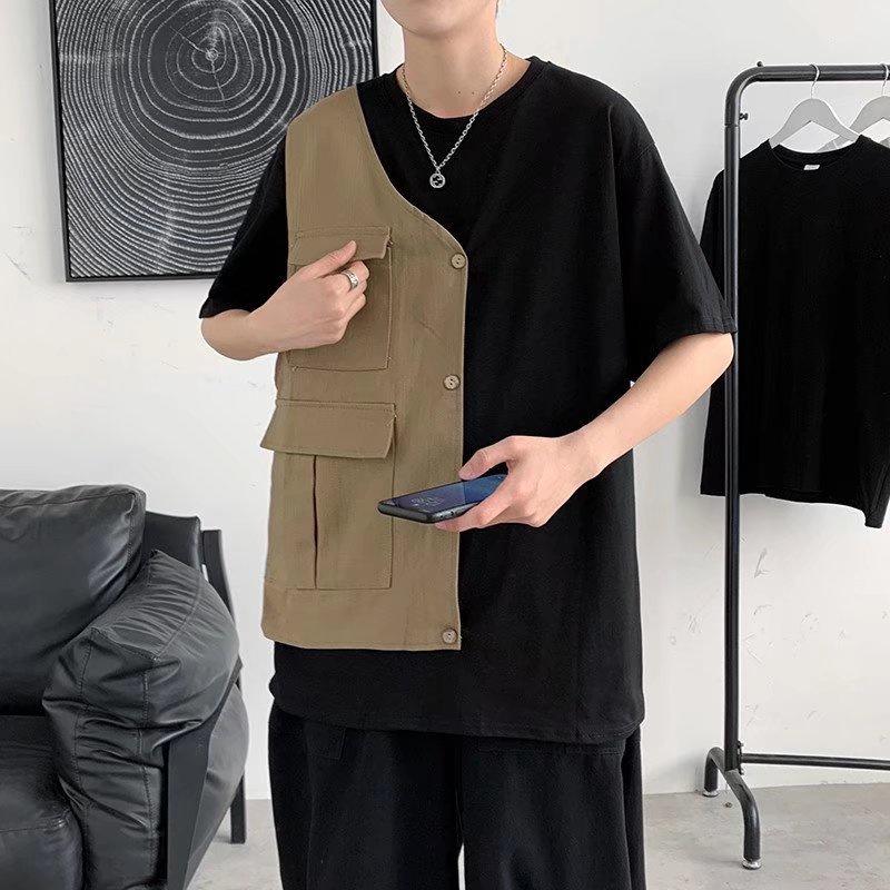 Áo Thun Tay Ngắn Giả Hai Lớp Phong Cách Mùa Hè Thời Trang Mới Chất Lượng Cao Dành Cho Nam