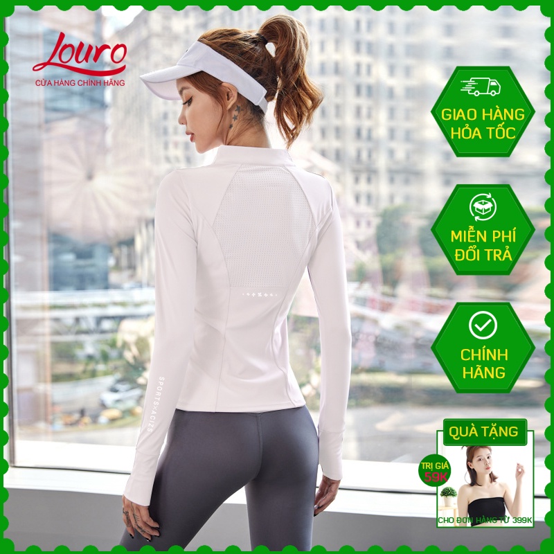 Áo khoác jacket Louro AKL14, kiểu áo khoác dù thể thao nữ mùa đông, dùng tập thể dục, gym, yoga, zumba, chất siêu đẹp