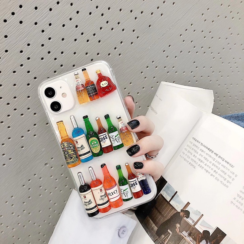 Bottles Ốp điện thoại TPU bảo vệ chống rơi trang trí hình chai rượu 3D cho iPhone 7/7+/8/8+/XR/X/XS/XS MAX/11/11 PRO/11 PRO MAX