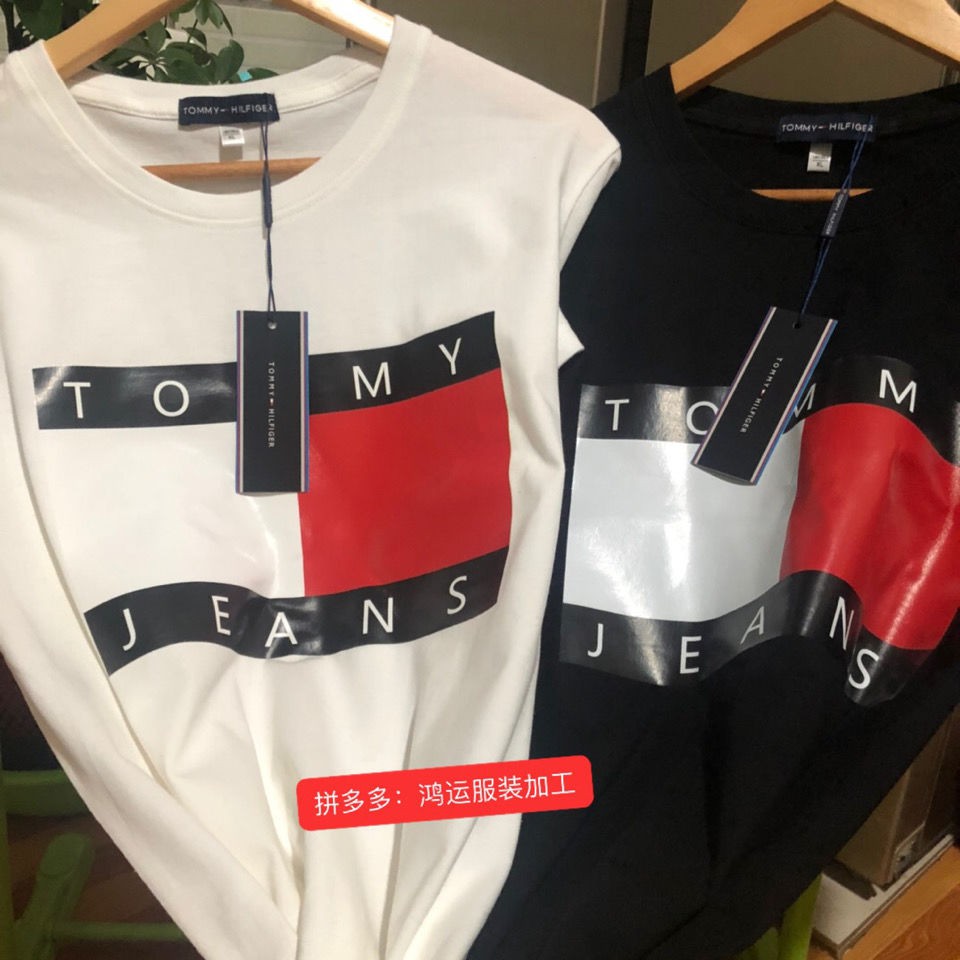 Áo Thun 100% Cotton Ngắn Tay Dáng Rộng In Chữ Tommy Hilfiger Thời Trang Hàn Quốc Cho Nam Nữ