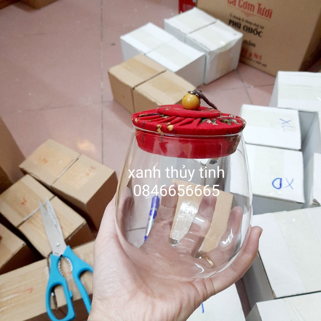 Combo 4 hũ nắp vải đựng trà, đồ khô, bánh kẹo dung tích 600g (4 chiếc hũ HT3)