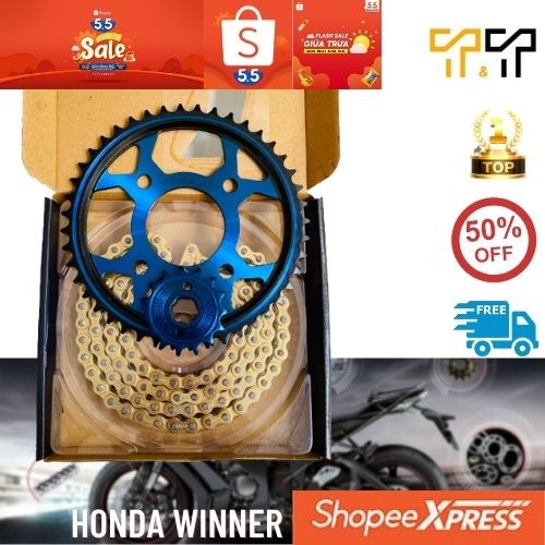 Nhông sên dĩa honda Winner thiết kế mẫu đĩa trái banh màu xanh với thông số 44T. Bảo hành 6 tháng