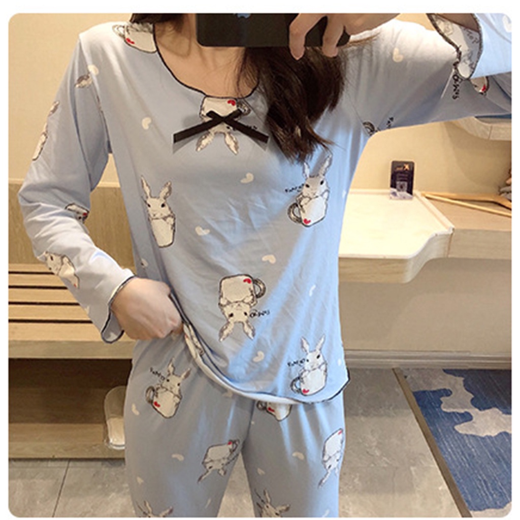 Đồ bộ nữ mặc nhà Bèo Nhún Tay Dài, Bộ Pyjama Dài + Quần Ống Rộng Nikendo CO5