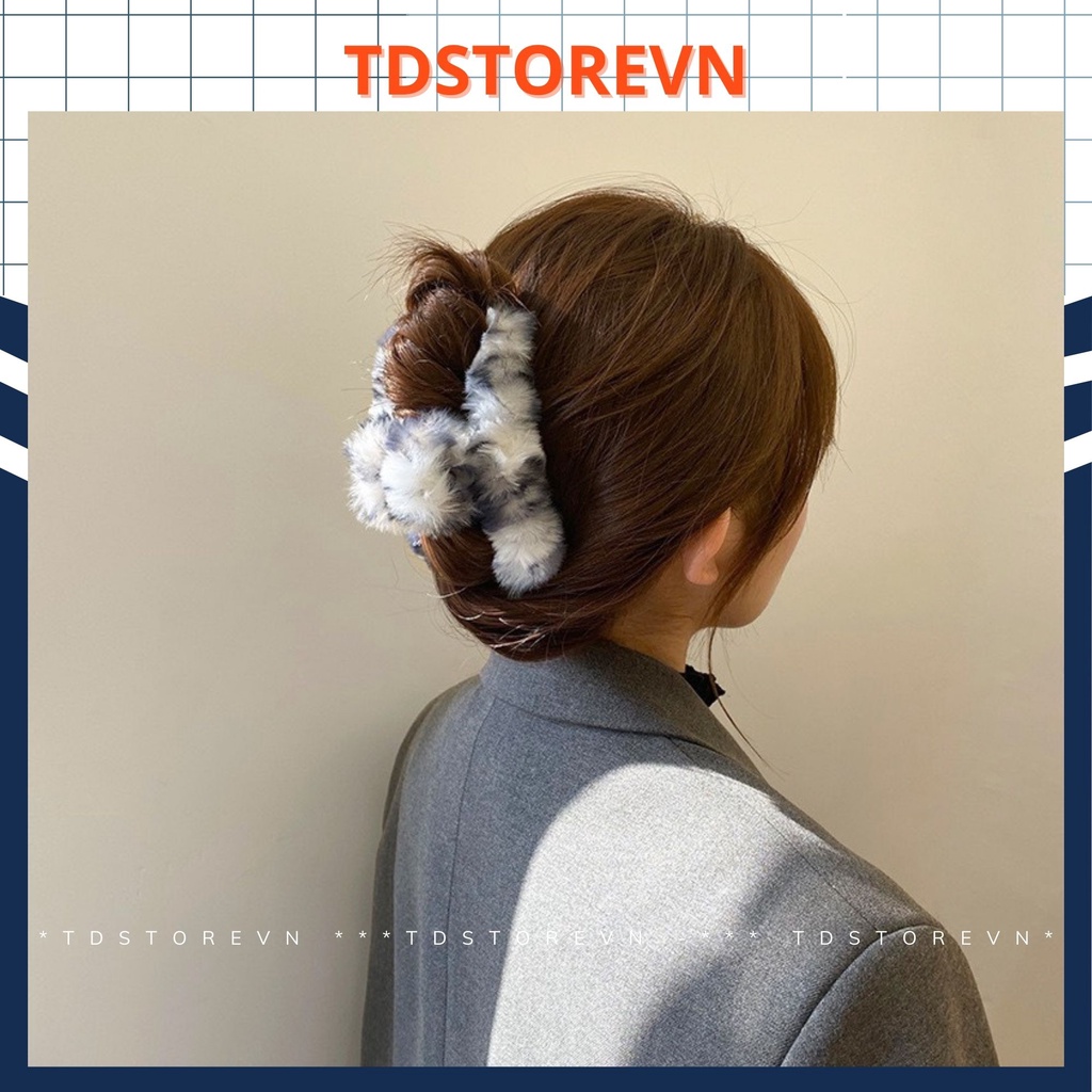 Kẹp tóc lông thỏ màu loang giả kiểu kẹp cua nhựa phong cách Hàn Quốc - TDSTOREVN TD88