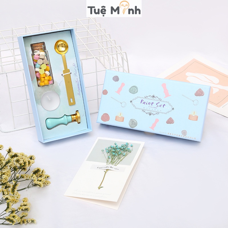 Bộ dụng cụ đóng dấu sáp chảy D08 phong cách cô điển niêm phong VPP Tuệ Minh, trang trí bullet journal con sáp vintage