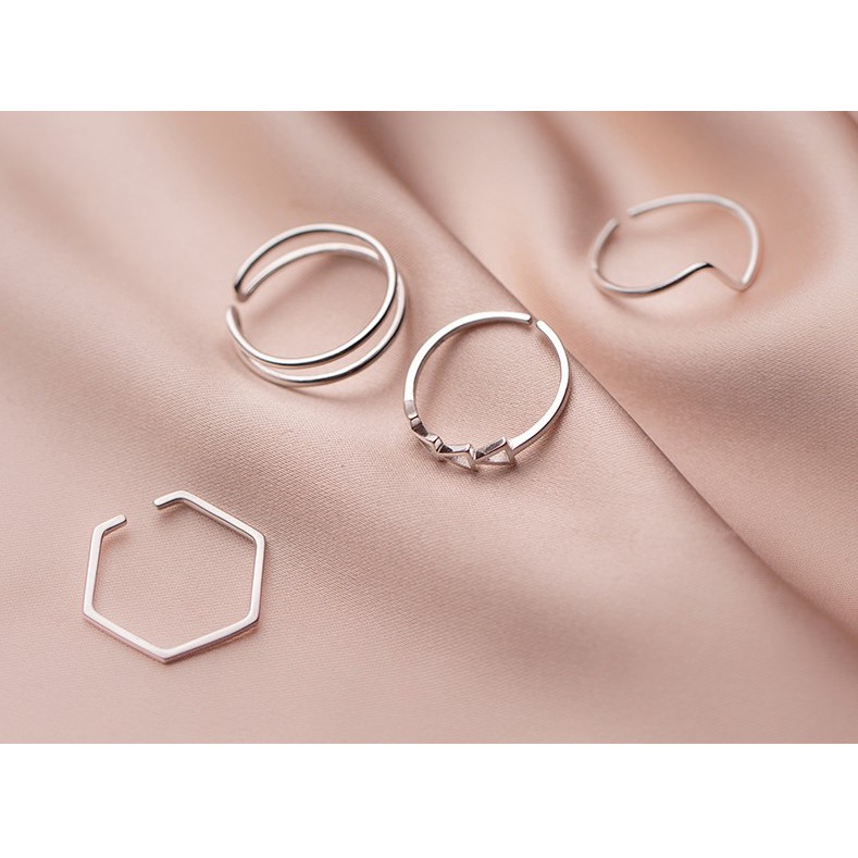Bộ 4 nhẫn bạc đơn giản Tralie Jewelry phong cách Hàn quốc, nhẫn nữ bạc 925 trơn thời trang