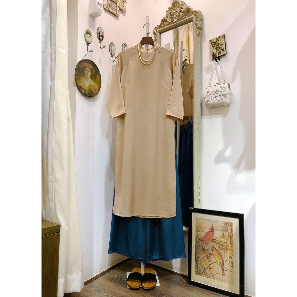 Set Áo dài Rosemary Lụa Tây thi màu Kem nhạt