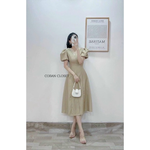 Đầm Midi cổ V tay bồng xẻ 3 màu (Ảnh thật/Video)