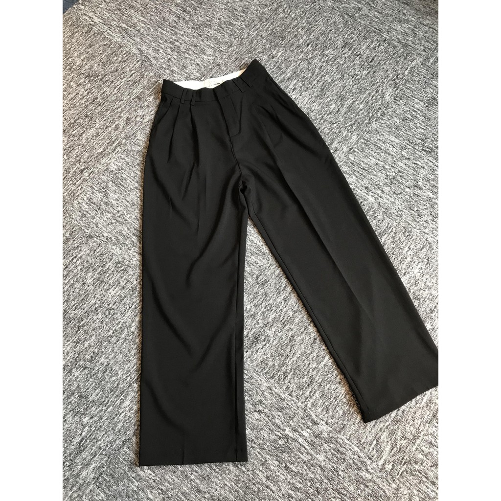 Quần nữ ống suông đen rộng chất dày có thắt lưng mặc đi học, đi chơi | BigBuy360 - bigbuy360.vn