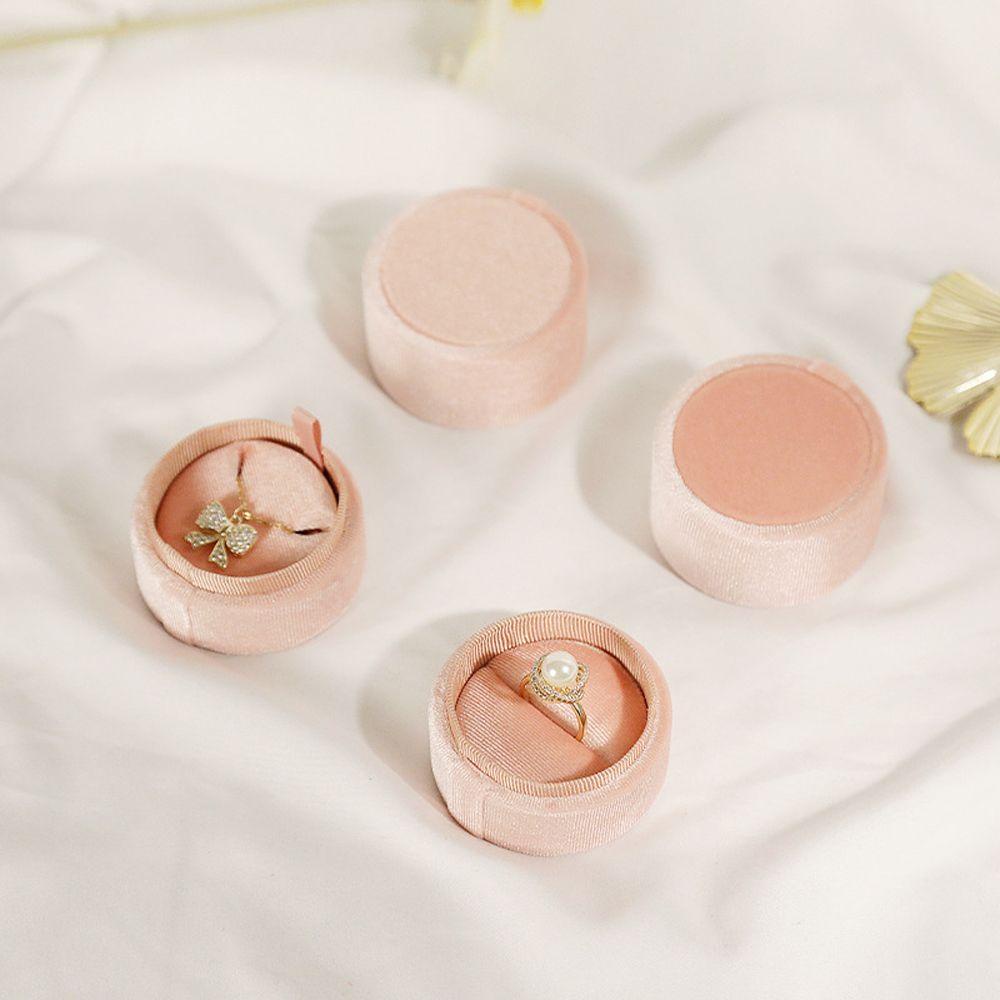 ANEMONE Hộp Đựng Nhẫn Hình Tròn Mini Bằng Nhung Màu Hồng Tinh Tế Ốp