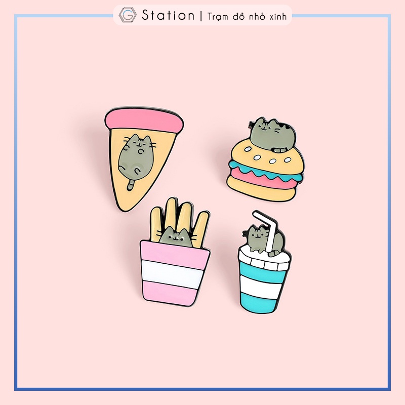 Pin cài áo mèo pusheen và food ver2 - GC371