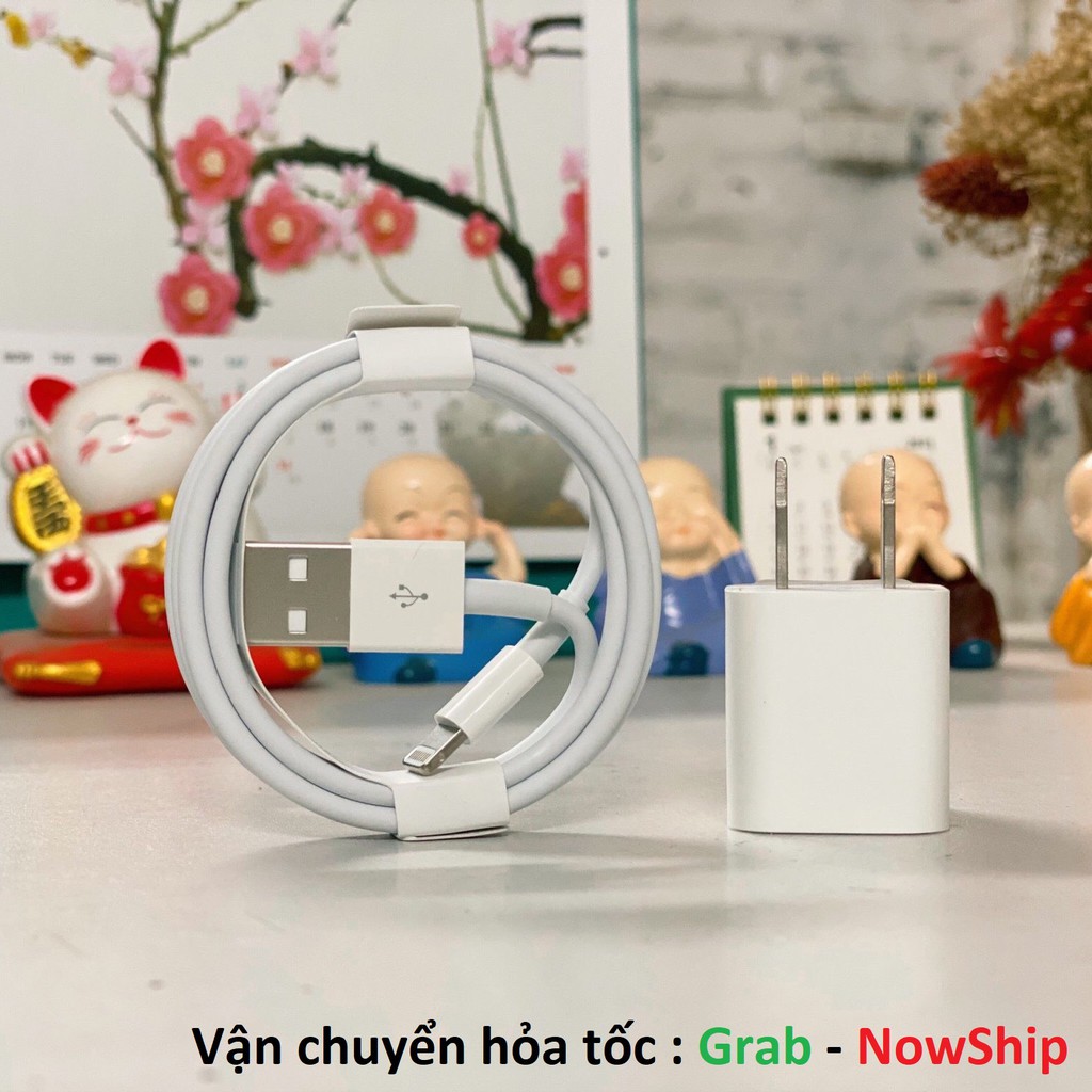 Bộ sạc cáp iphone 5V - 1A, củ cáp sạc iphone USB - Lightning không nóng máy, tặng kèm nút bảo vệ đầu cáp