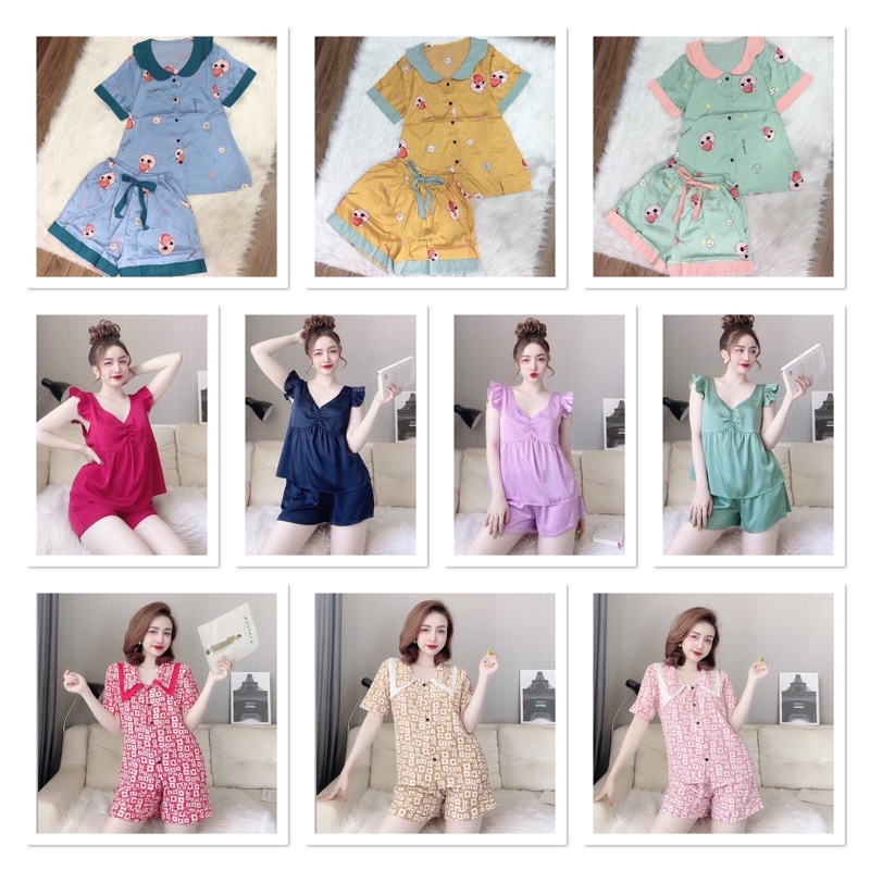 Đồ Bộ Lụa satin cộc tay *siêu cute* nhé. Hình và mẫu chụp là ẢNH THẬT 100%