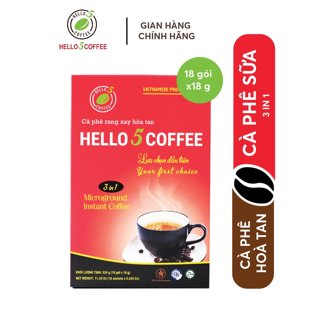 Cafe Sữa Hòa Tan 3 in1 - Hello 5 Coffee - Gói 18g - Cà phê |  SieuThi.Extra.vn