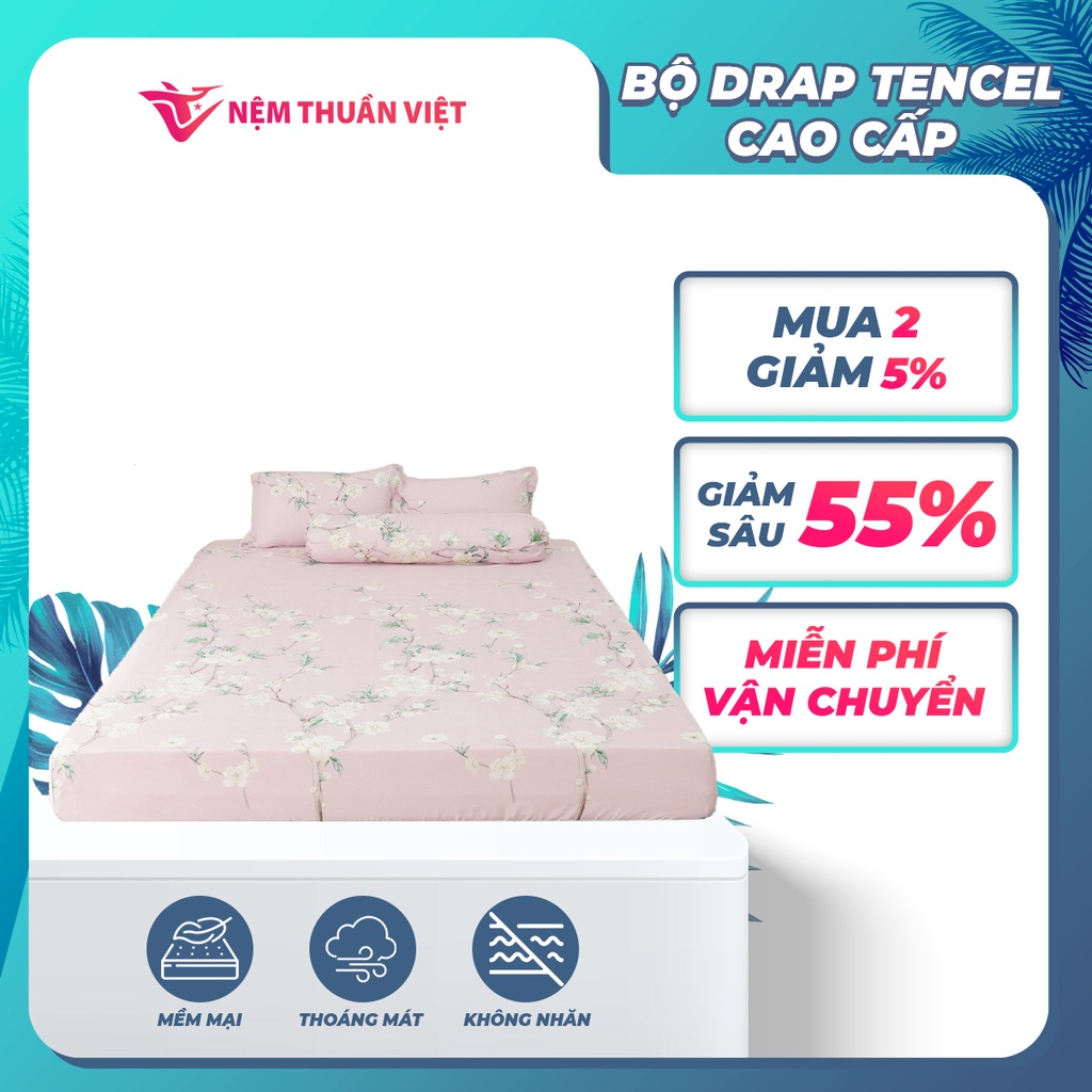 Bộ Ga Giường Tencel Thuần Việt Cao Cấp - Hồng TVM09 (4 Món) | BigBuy360 - bigbuy360.vn