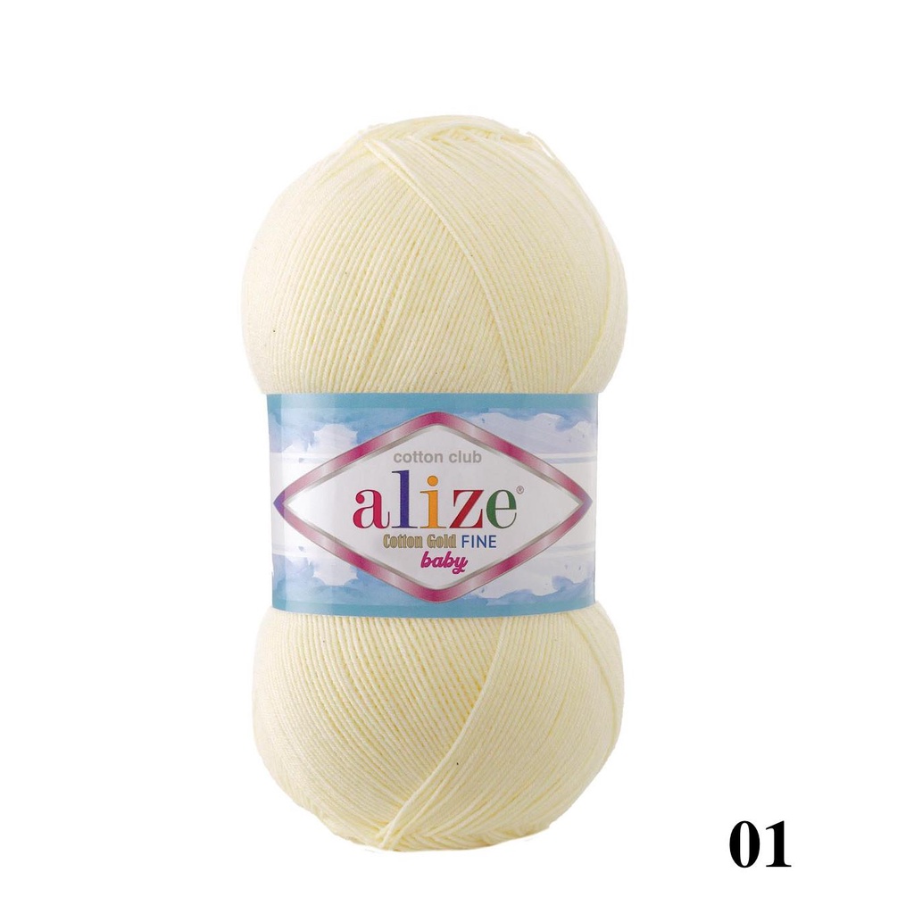 Len hè Cotton Gold Fine Baby nhập khẩu Alize Yarns, màu trơn mềm, len dành cho bé, đan móc áo, khăn