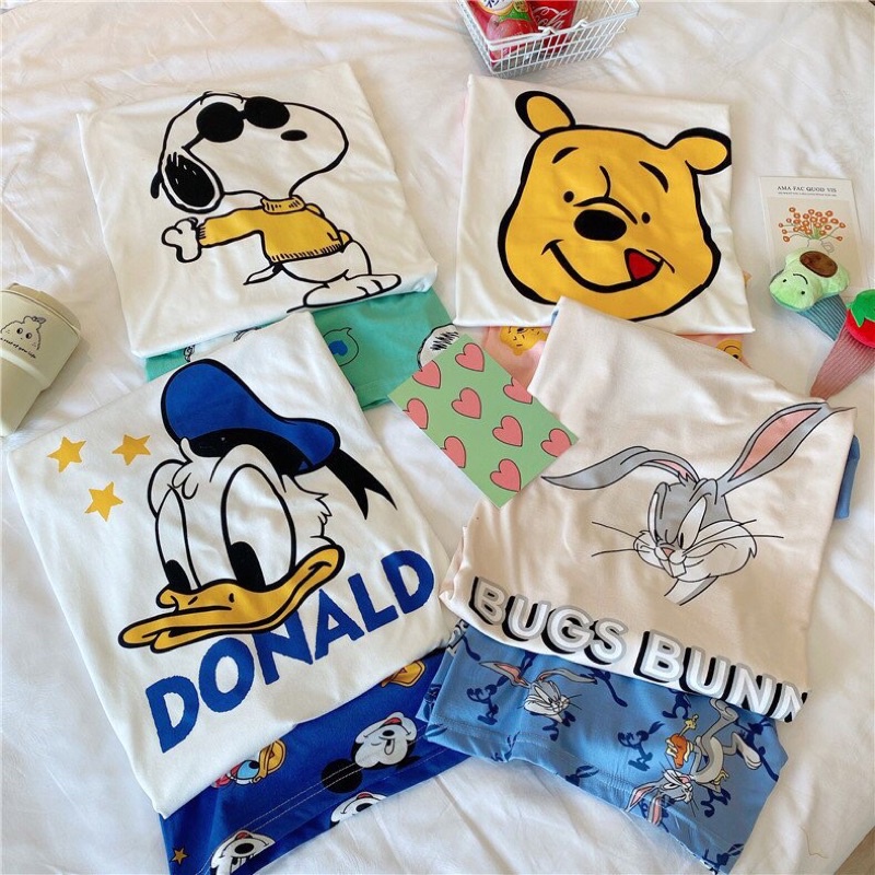 Bộ Quần Áo Ngủ Thun Cotton, Bộ Mặc Nhà Chất Mềm Mát Ngắn Tay Dễ Thương Lovely