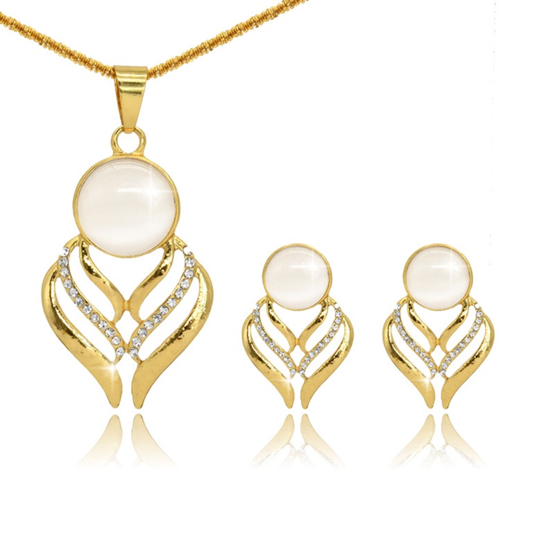 Bộ Vòng cổ + Bông Tai Hình Mắt Mèo Đính Đá Thời Trang Cho Nữ