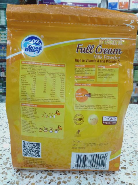 Sữa tươi dạng bột nguyên kem hòa tan OZ GOOD DAIRY Instant Milk Powder Full Cream with High Vitamin A & D (1000g)