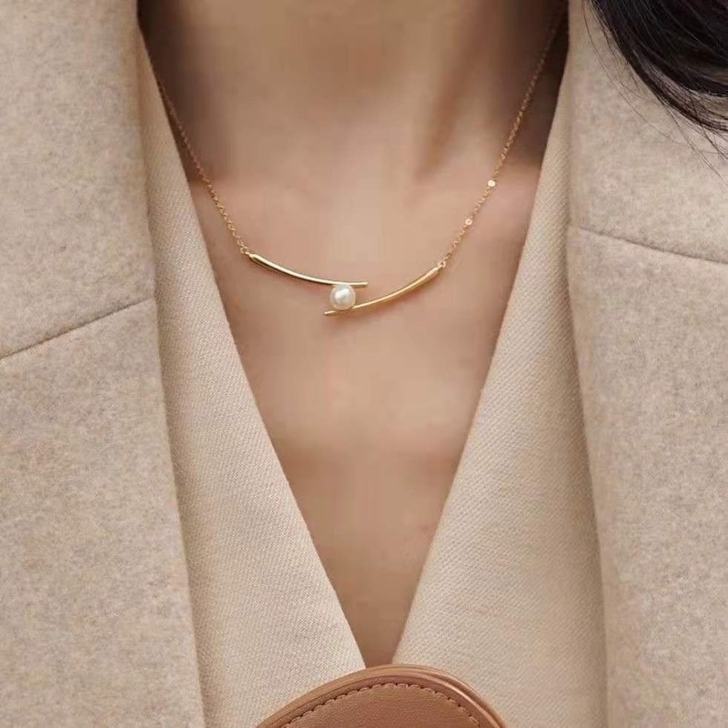 Vòng cổ Bạc Mặt Hình Đôi Đũa Đính Ngọc Trai Thời Trang Cho Nữ