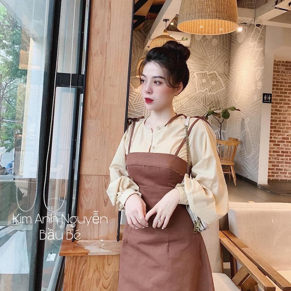 Bộ Yếm Kaki Dài Kèm ÁO SƠ MI TAY BỒNG