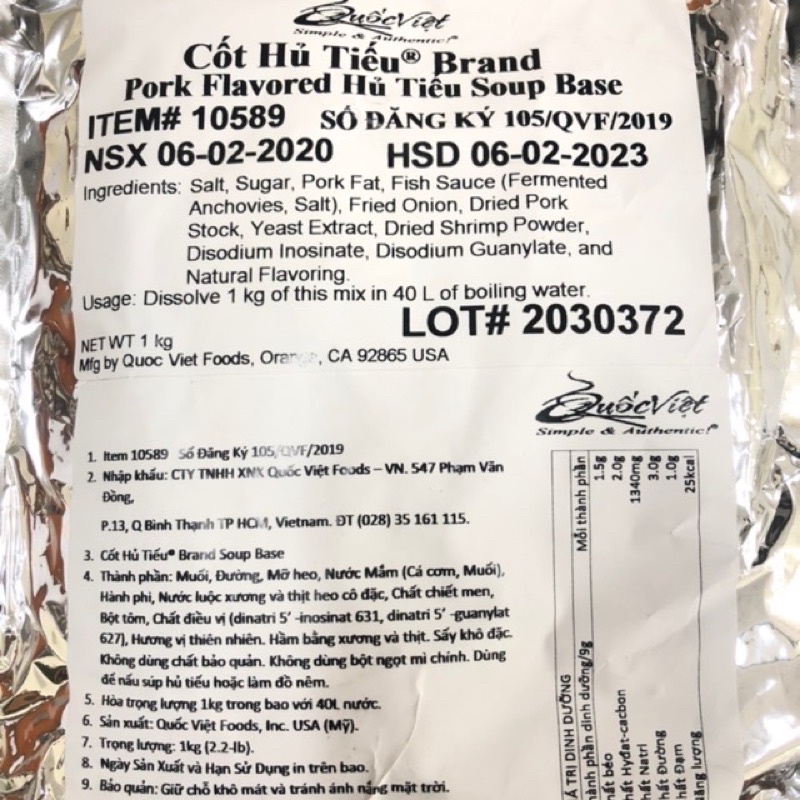 CỐT HỦ TIẾU QUỐC VIỆT LOẠI 1KG BÁN QUÁN 40L NƯỚC
