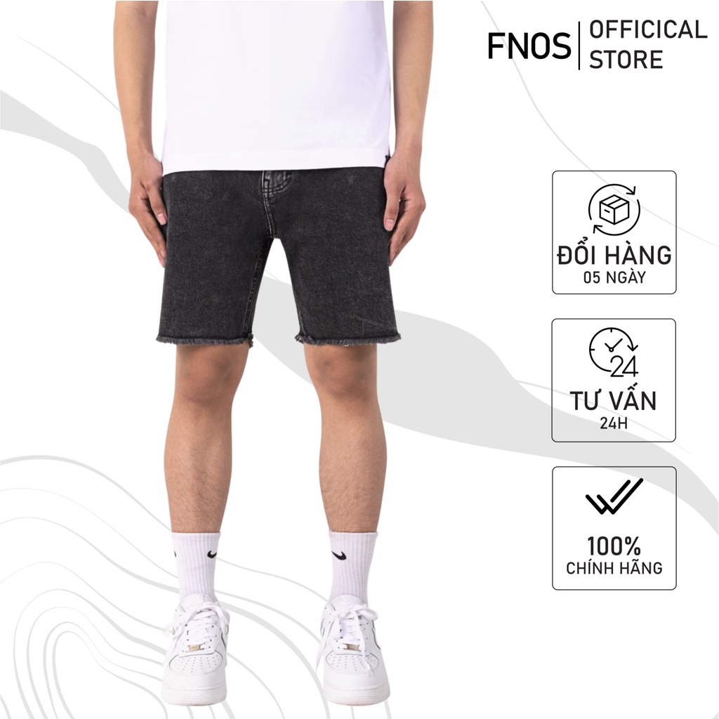Quần short jean nam streetwear cao cấp FNOS SJ14 form ngắn ngang gối, ống rộng jean thun co giãn