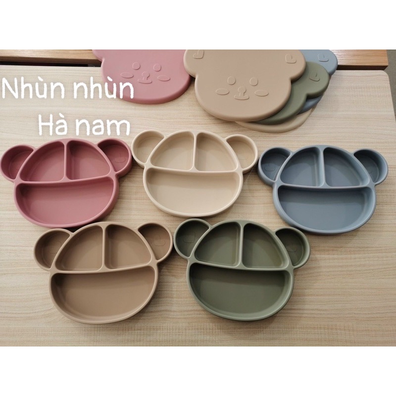Bát ăn dặm hình Gấu có đế hít chống đổ Bar - Rot Silicon FOOD BOWL chính hãng Hàn Quốc | Bát ăn dặm silicon cho bé
